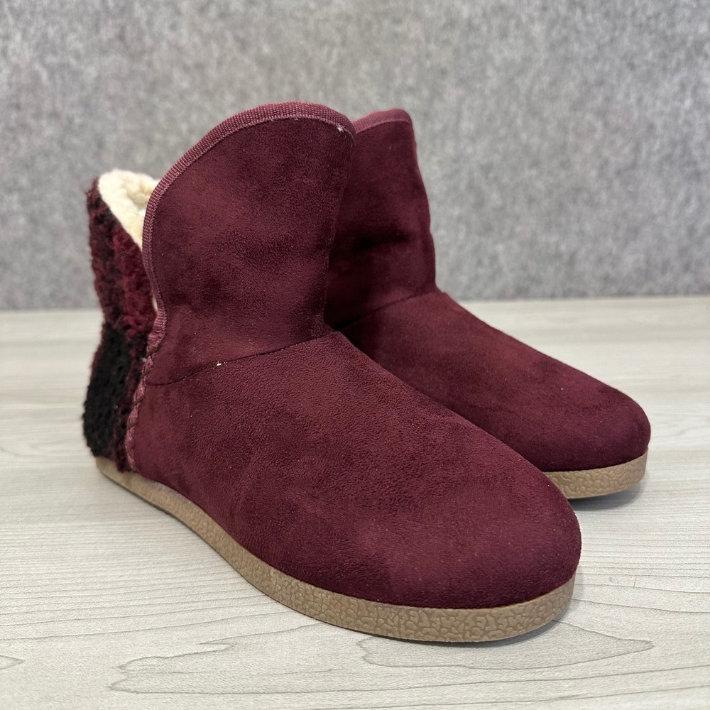 NEW Rockport Veda Slipper Boot Women 6‎ Burgundy Plaid Faux Shearling truTECH